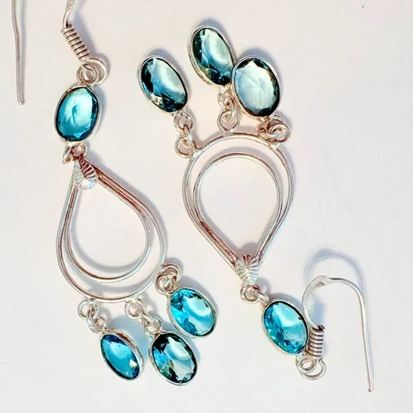 2 inch, delicate, silver, Blue Topaz earrings. - Picture 4 of 6